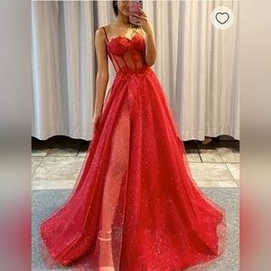 Elegant Red Lace Evening Gown